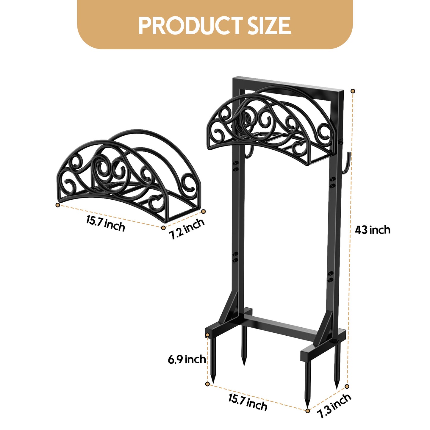Garden Hose Holder Freestanding, Water Hose Holders for Outside with 4 Spikes, Heavy Duty 150ft Hose Hanger Metal Hose Stand Detachable Hose Reel Rack Organizer