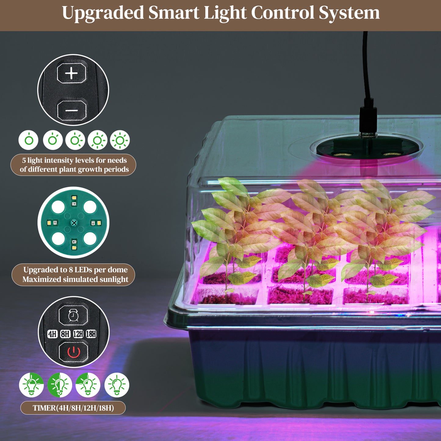 Seed Starter Tray with Grow Light, 6 Pack Seed Tray Kits with 72-Cell/Seedling Tray with Humidity Dome/Indoor Grow Kit for Flowers, Vegetables, Fruits, Herbs Seeds Growing