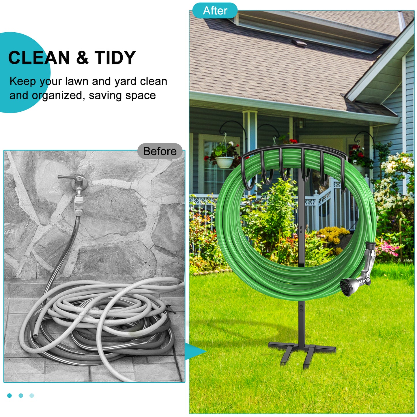 Garden Hose Holder, Detachable Metal Water Hose Holder Stand, Heavy Duty Freestanding Garden Hose Reel Rack and Hose Storage Organizer for Outside Yard