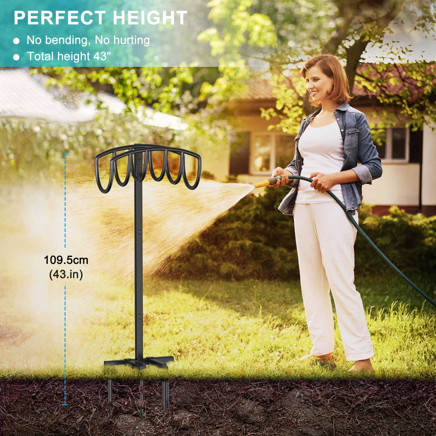 Garden Hose Holder, Detachable Metal Water Hose Holder Stand, Heavy Duty Freestanding Garden Hose Reel Rack and Hose Storage Organizer for Outside Yard