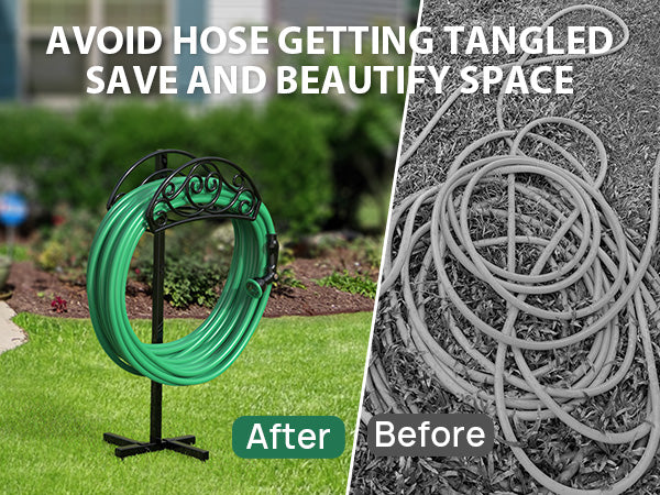 Garden Hose Holder, Heavy Duty Freestanding Hose Hanger Holds 150ft Hose, Outdoor Detachable Metal Water Hose Holder Stand Rack for Yard Lawn