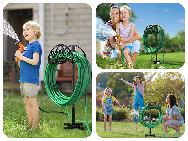 Garden Hose Holder, Heavy Duty Freestanding Hose Hanger Holds 150ft Hose, Outdoor Detachable Metal Water Hose Holder Stand Rack for Yard Lawn