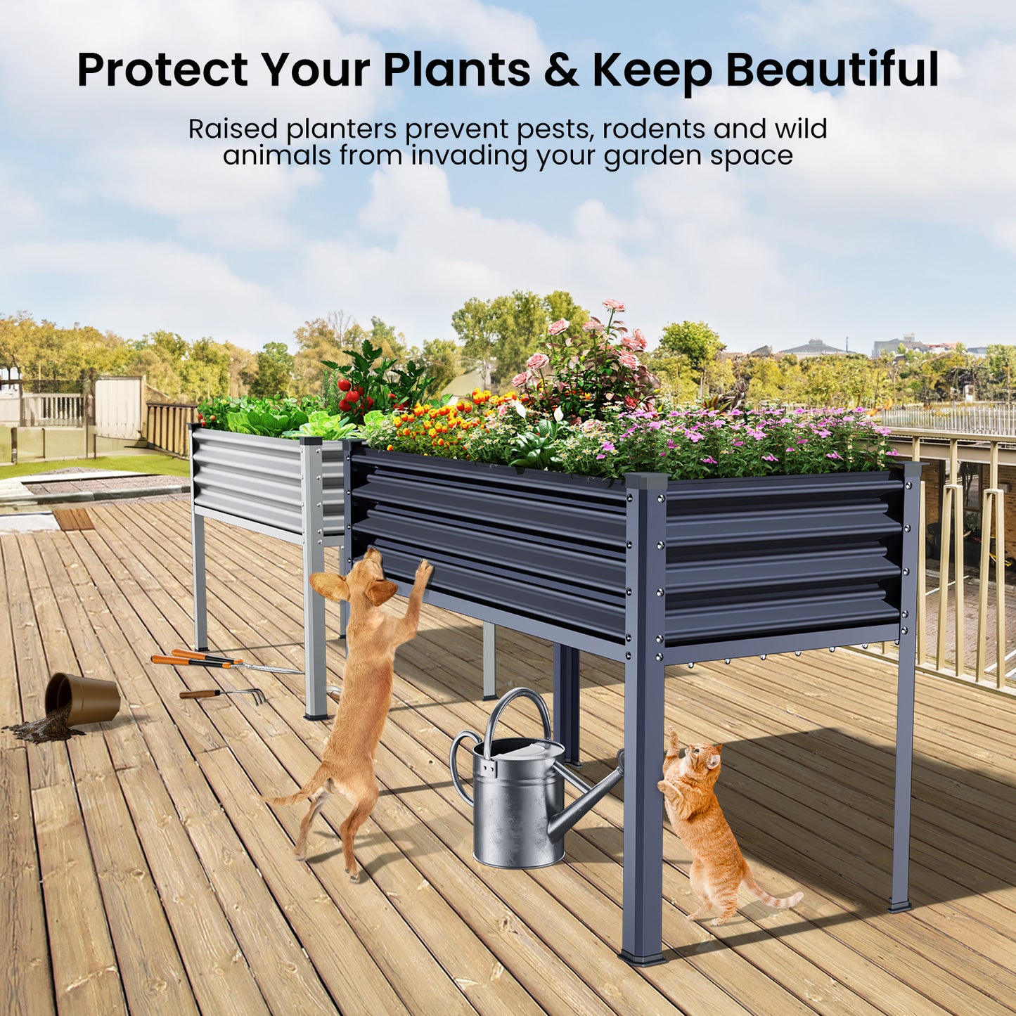 Raised Garden Bed with Legs, 48×24×32in Outdoor Metal Galvanized Elevated Planter Box with Glove, Socket Wrench, Screwdriver for Vegetables, Flower, Backyard, Patio, Balcony - Dark Blue