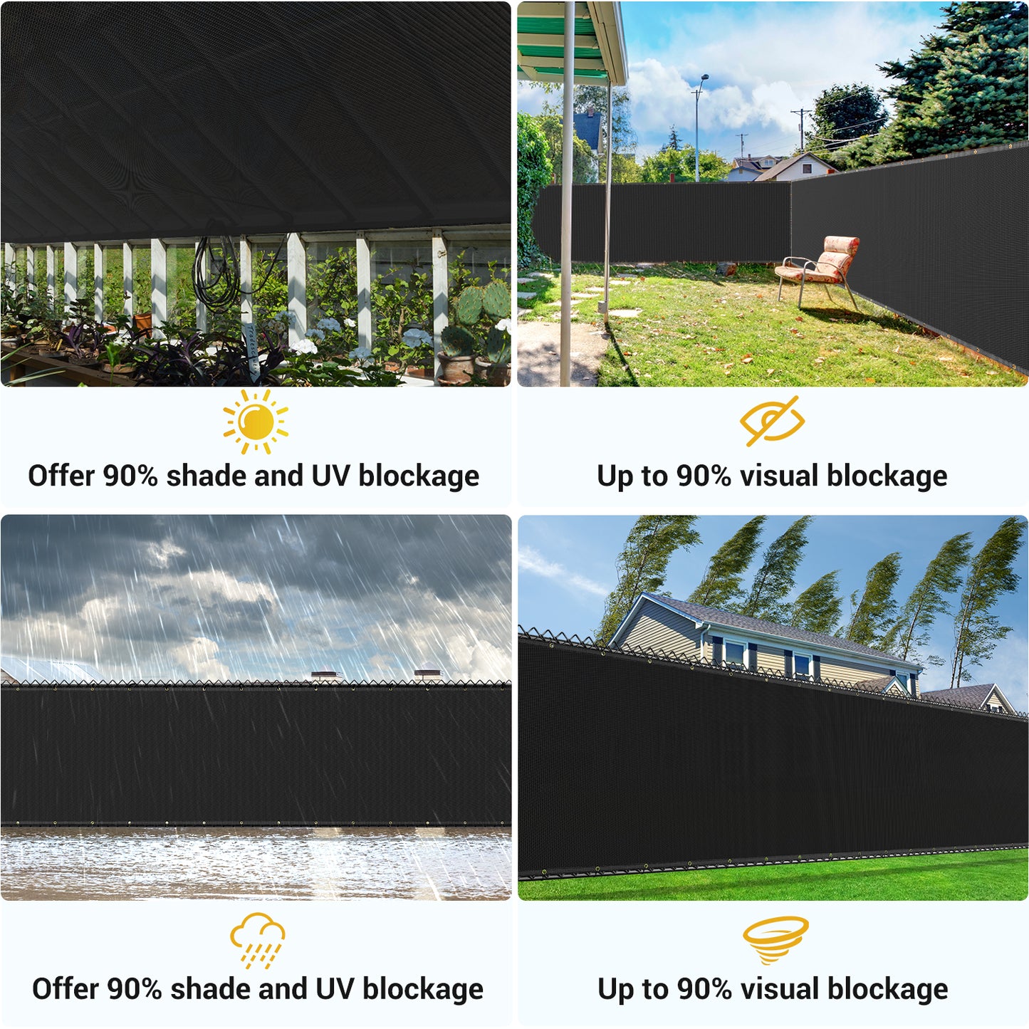 6*50FT Privacy Fence Screen, 90% Shade Cover with Brass Grommets Heavy Duty Perfect for Outdoor Back Yard, Black