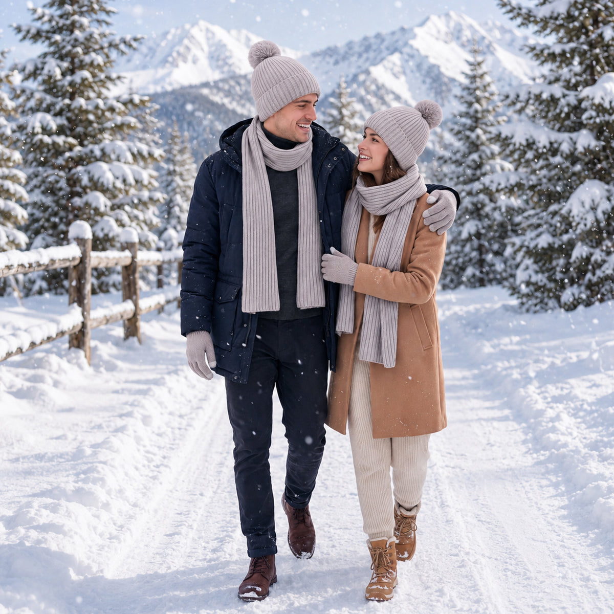 Adult Winter Warm Set, 3 PCS Winter Gloves Beanie Hat Neck Scarf Cold Weather Accessories for Men & Women - Gray