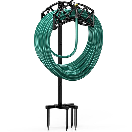 Garden Hose Holder Freestanding with 4 Spikes, Heavy Duty Hose Reels Detachable Metal Hose Storage Stand Rack for Lawn/Yard