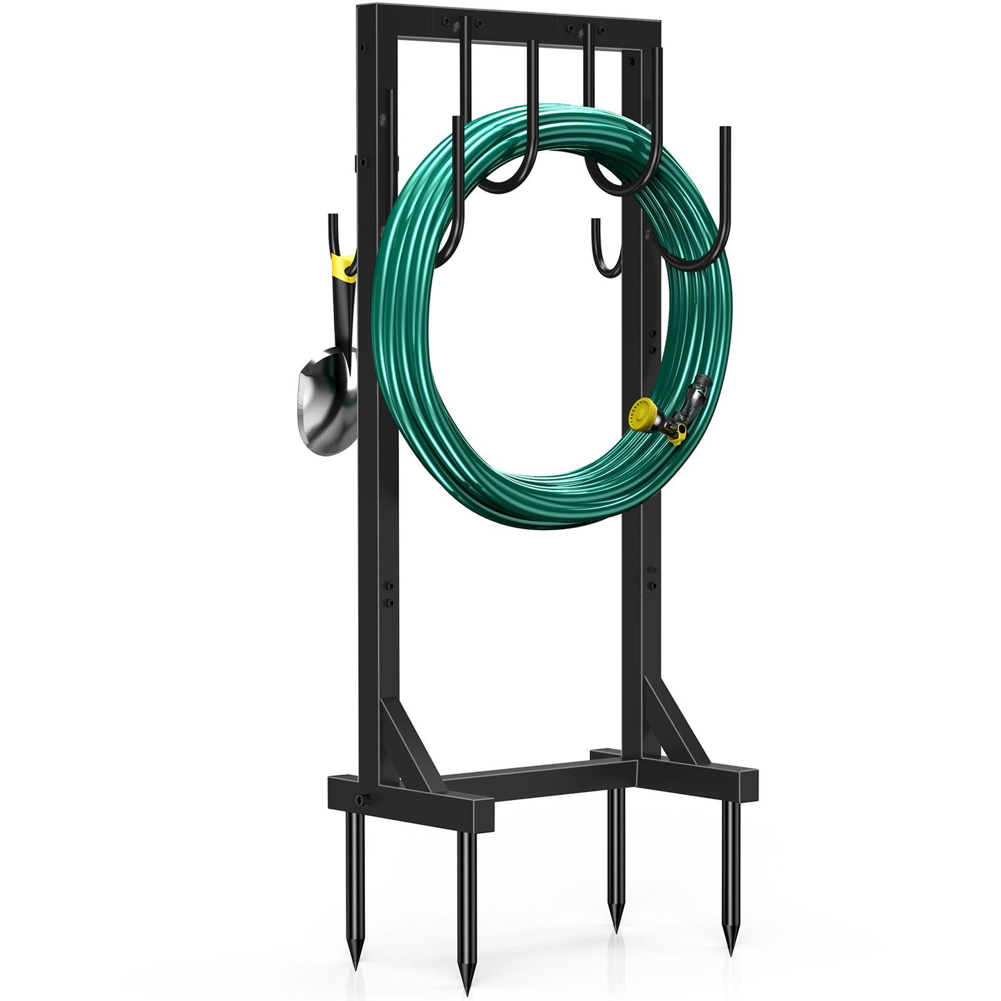 Garden Hose Holder, Freestanding Water Hose Holder Hanger with 6 Hooks, Detachable Heavy Duty Metal Water Hose Reels Stand Rack