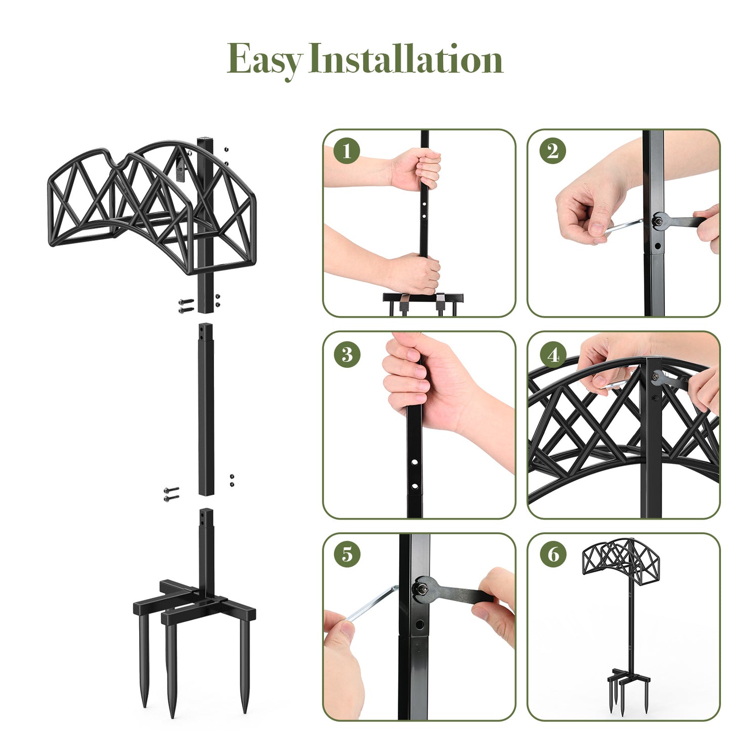 Garden Hose Holder Freestanding with 4 Spikes, Heavy Duty Hose Reels Detachable Metal Hose Storage Stand Rack for Lawn/Yard