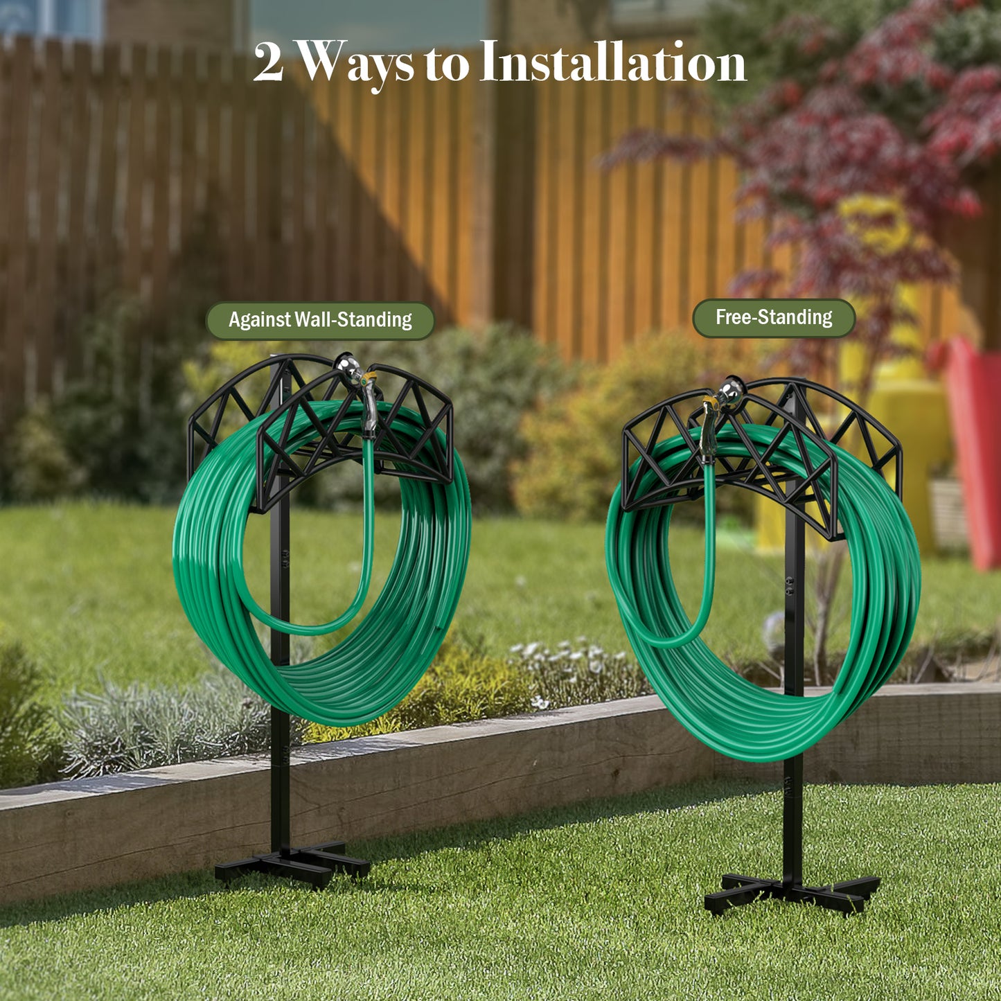 Garden Hose Holder Freestanding with 4 Spikes, Heavy Duty Hose Reels Detachable Metal Hose Storage Stand Rack for Lawn/Yard