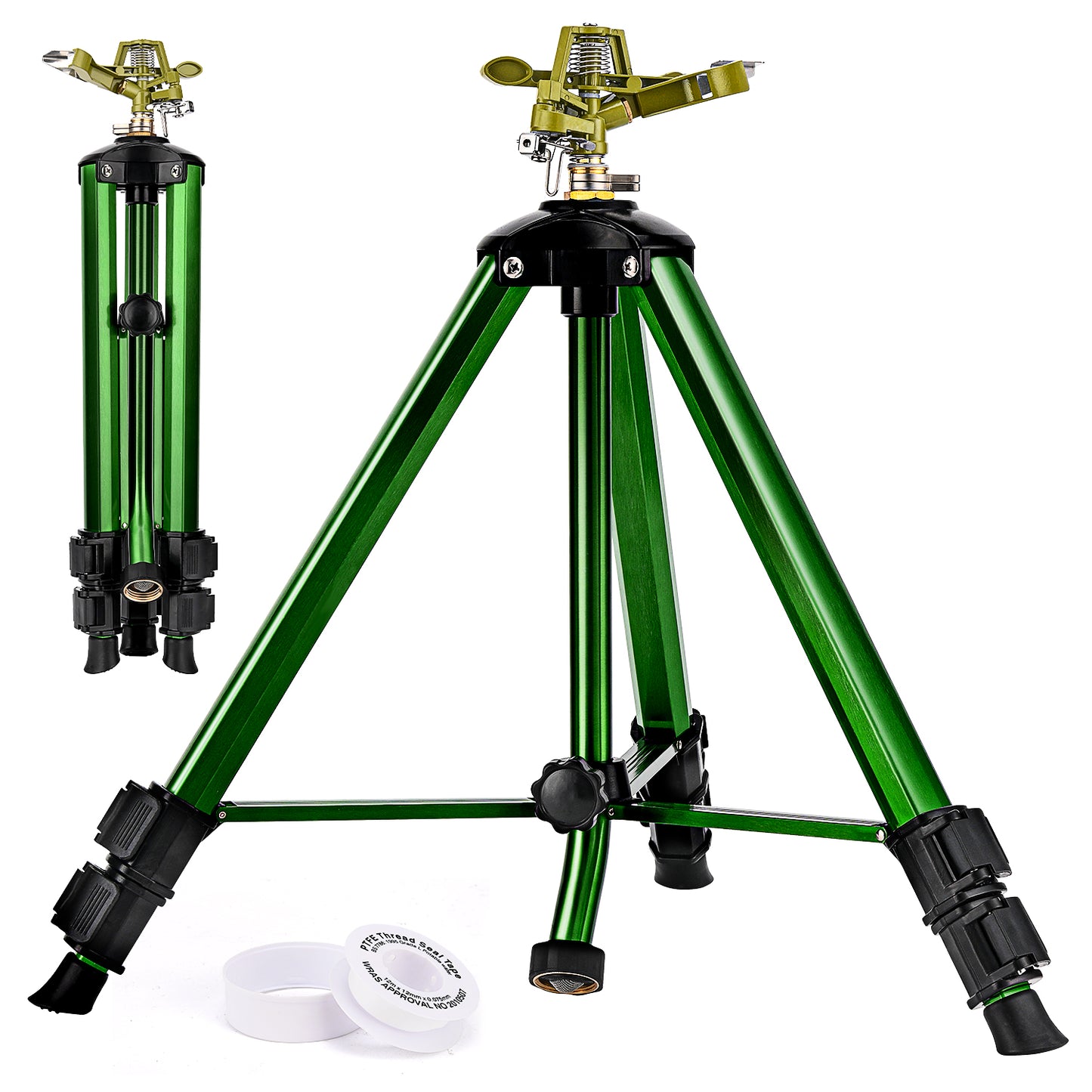 Lawn Sprinklers for Yard, 360°Tripod Sprinklers for Large Area, 3/4" Connector, Adjustable Height 16-37”, Heavy Duty Sprinklers for Garden, Yard, Patio
