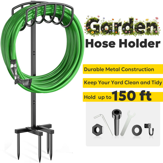 Garden Hose Holder, Detachable Metal Water Hose Holder Stand, Heavy Duty Freestanding Garden Hose Reel Rack and Hose Storage Organizer for Outside Yard