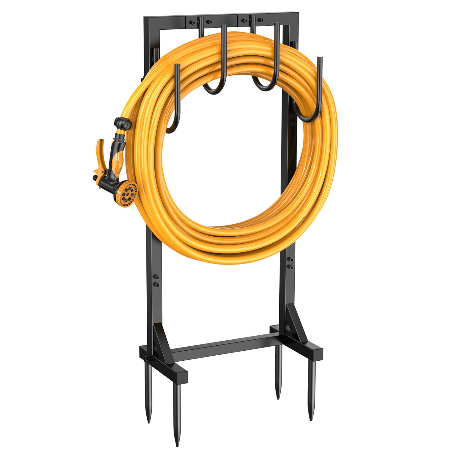 Garden Hose Holder, Freestanding Water Hose Holder Hanger with 6 Hooks, Detachable Heavy Duty Metal Water Hose Reels Stand Rack