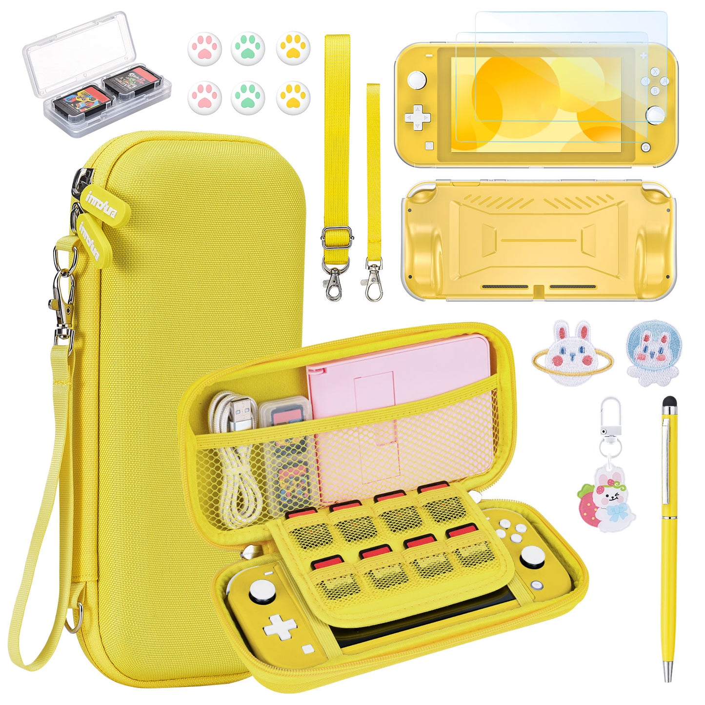 Switch Lite Case, 17 in 1 Switch Lite Accessories Bundle with Lite Carrying Case, Game Case, Screen Protector, Stand, Thumb Grips - Yellow