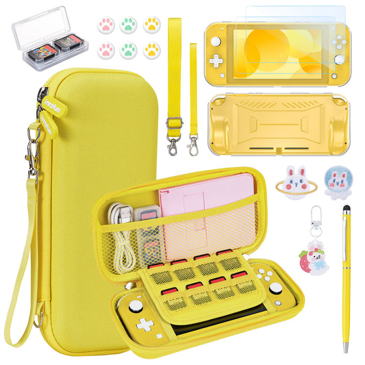 Switch Lite Case, 17 in 1 Switch Lite Accessories Bundle with Lite Carrying Case, Game Case, Screen Protector, Stand, Thumb Grips - Yellow