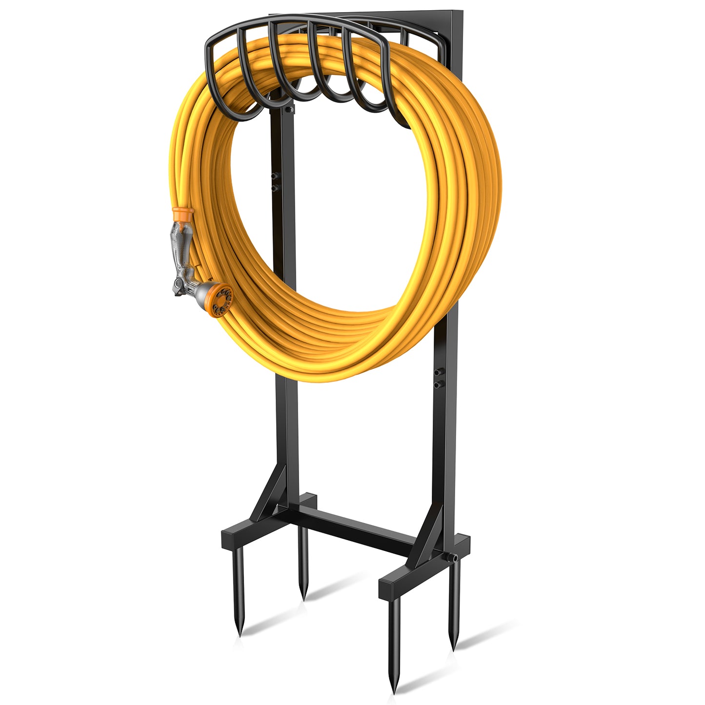 Garden Hose Holder Freestanding, Heavy Duty Metal Water Hose Reels for Outside, Detachable Garden Hose Storage Stand Rack, Black