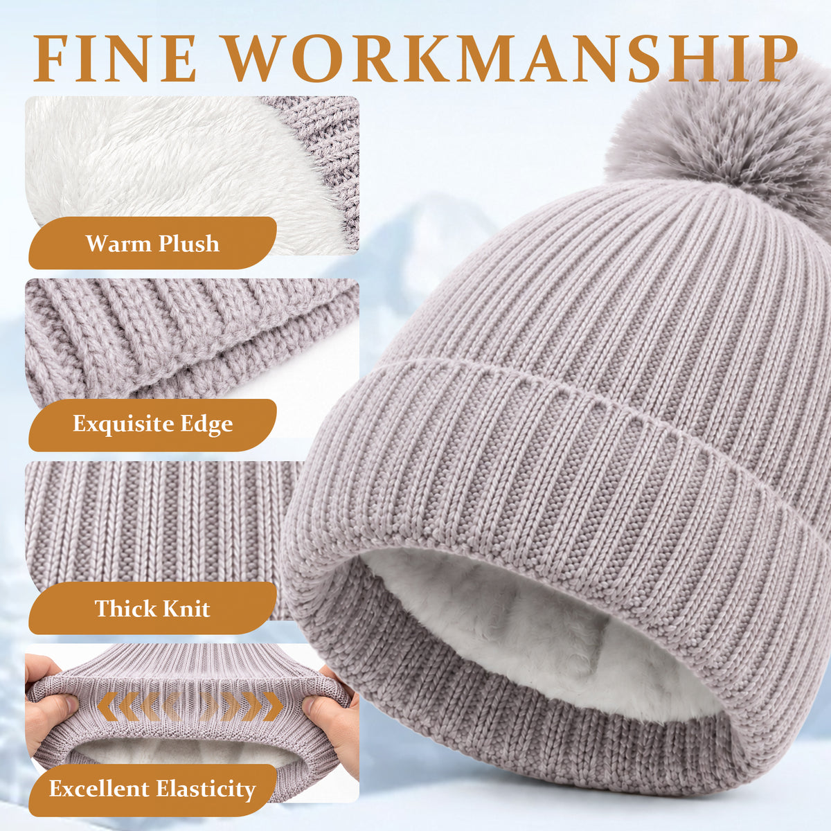 Adult Winter Warm Set, 3 PCS Winter Gloves Beanie Hat Neck Scarf Cold Weather Accessories for Men & Women - Gray
