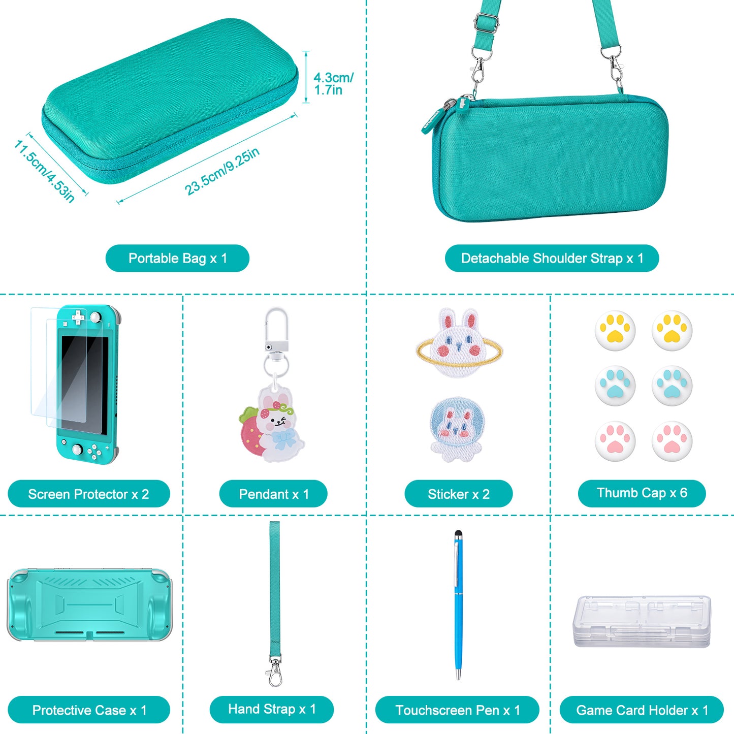 Switch Lite Case, 17 in 1 Switch Lite Accessories Bundle with Carrying Case, Game Case, Screen Protector, Stand, Thumb Grips - Green