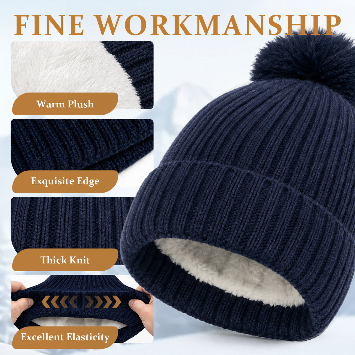 Adult Winter Warm Set, 3 PCS Winter Gloves Beanie Hat Neck Scarf Cold Weather Accessories for Men & Women - Navy Blue