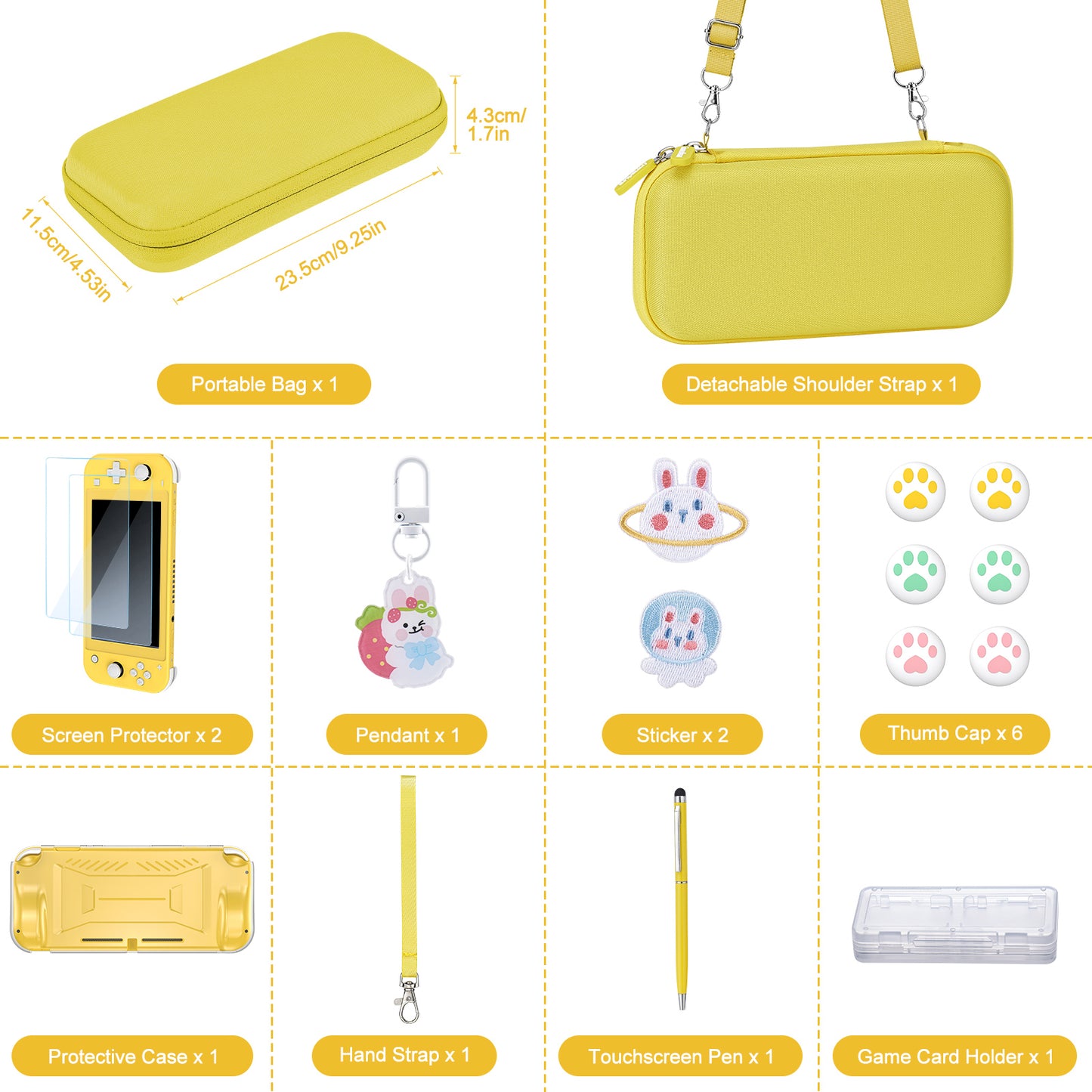Switch Lite Case, 17 in 1 Switch Lite Accessories Bundle with Lite Carrying Case, Game Case, Screen Protector, Stand, Thumb Grips - Yellow