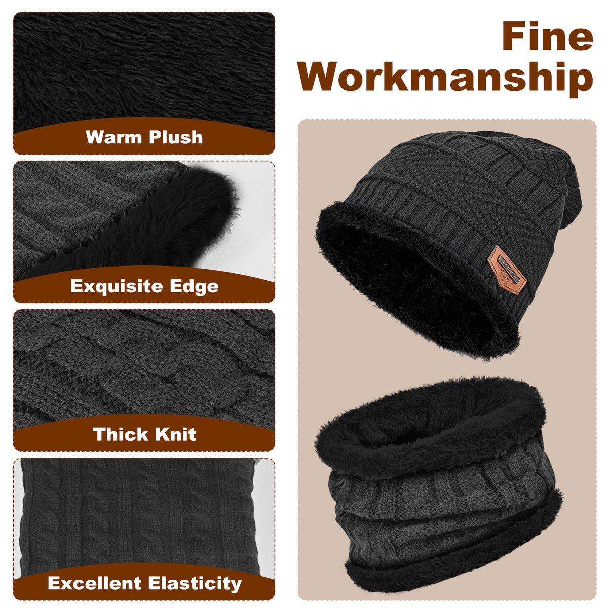 3 PCS Winter Warm Set, Winter Gloves Beanie Hat Neck Scarf Cold Weather Accessories for Men & Women - Gray
