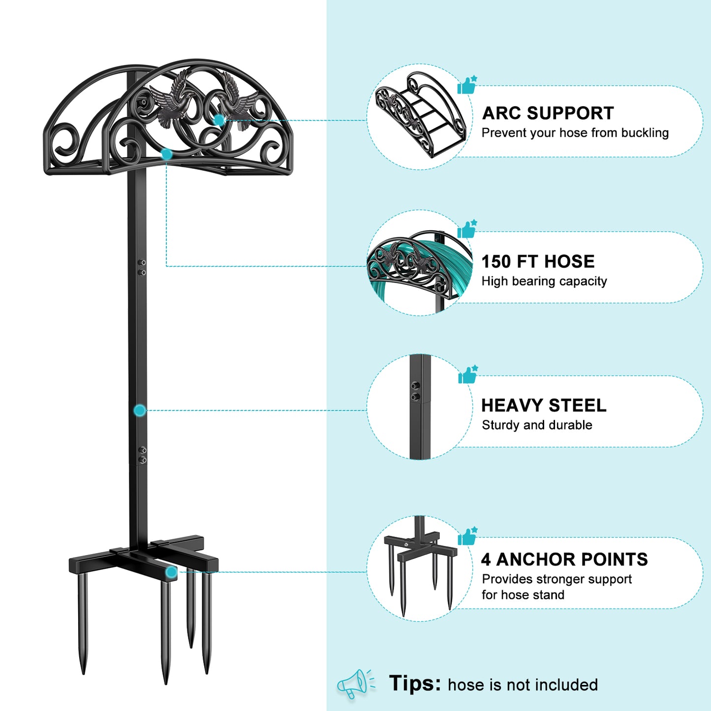 Garden Hose Holder, Freestanding Outdoor Hose Stand, Heavy Duty Water Hose Reels Rack and Storage Organizer for Lawn/Yard/Garden