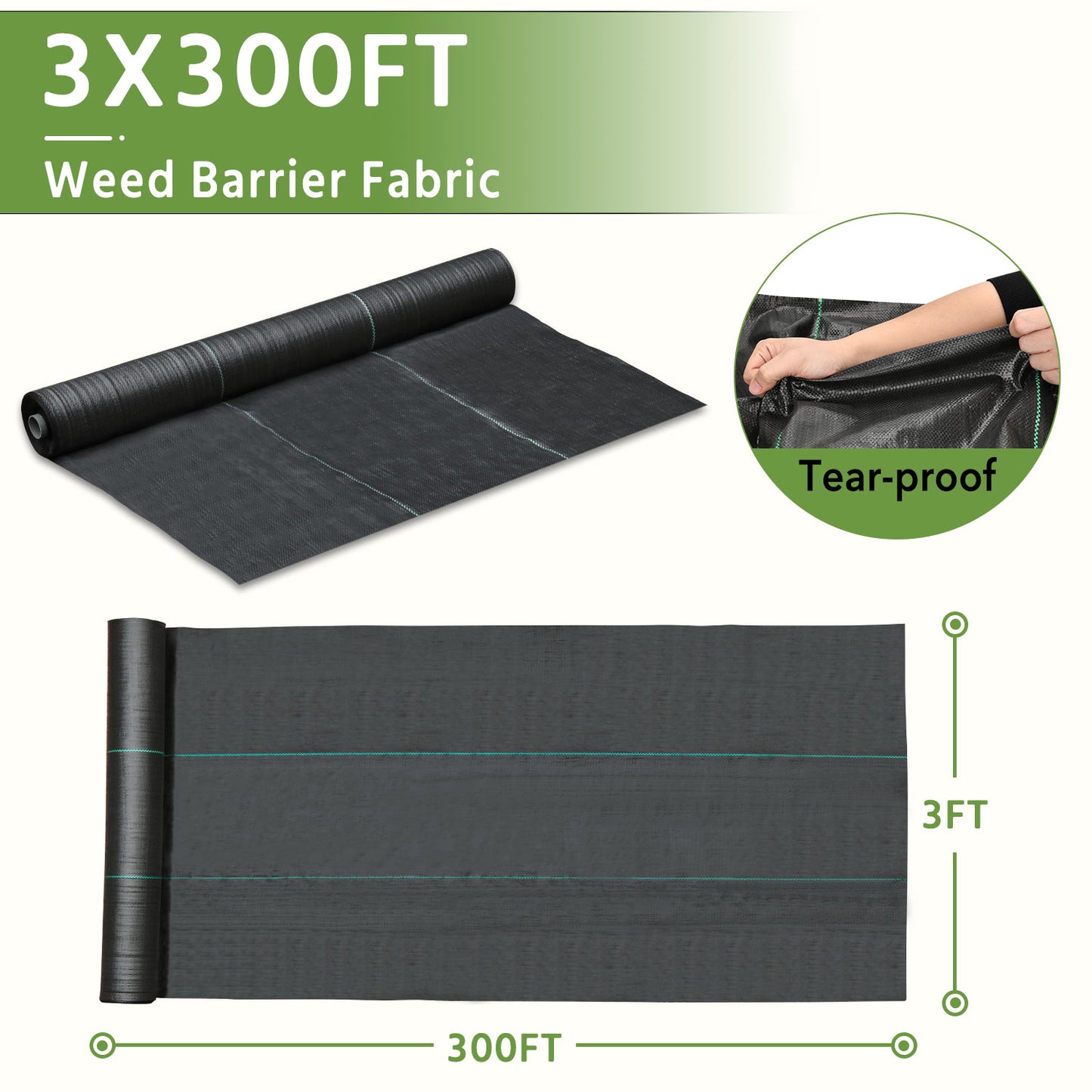 3FT x 300FT Weed Barrier Landscape Fabric, Heavy Duty Weed Blocker Gardening Mat, Garden Cloth for for Gardening Ground, Commercial Driveway, Farming