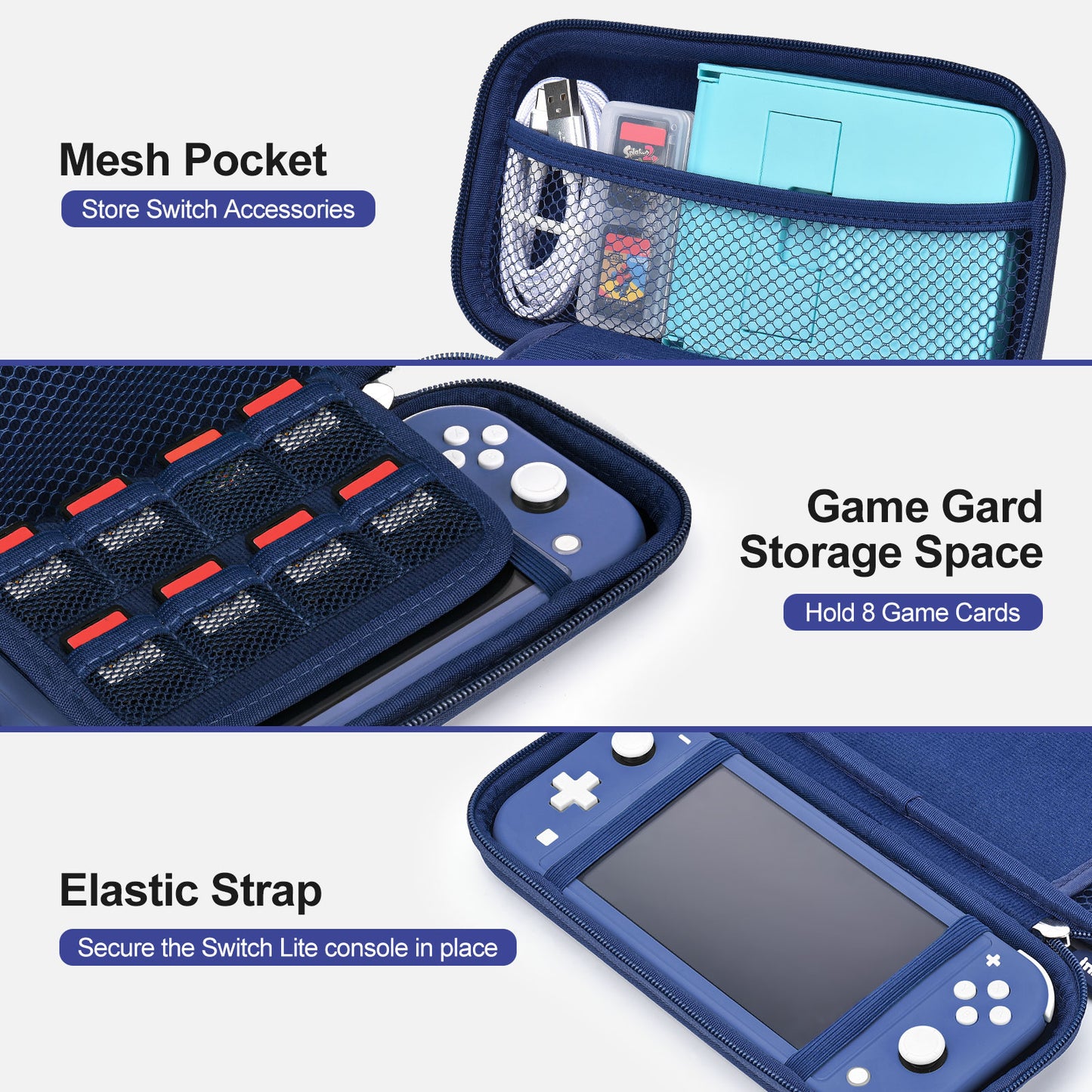 Switch Lite Case, 17 in 1 Switch Lite Accessories Bundle with Lite Carrying Case, Game Case, Screen Protector, Stand, Thumb Grips - Blue