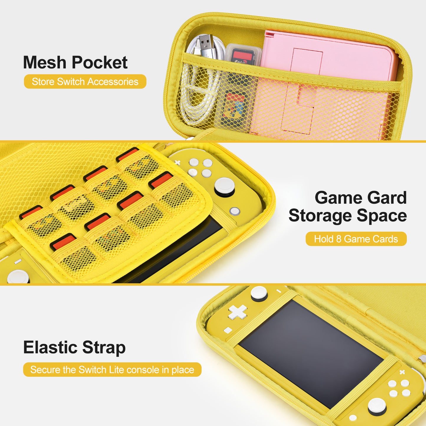 Switch Lite Case, 17 in 1 Switch Lite Accessories Bundle with Lite Carrying Case, Game Case, Screen Protector, Stand, Thumb Grips - Yellow