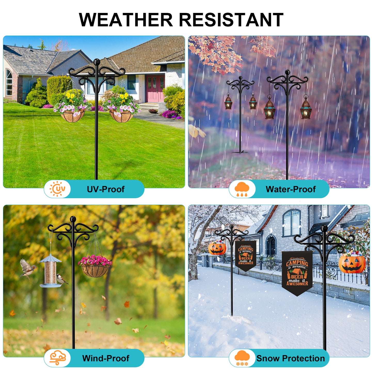 Shepherds Hooks for Outdoor, 76" Double Bird Feeder Poles with 5 Prongs, Adjustable Outdoor Plant Hanger Hooks for Bird Feeder, Plant Baskets, Lanterns, Wedding Decor(2 Pack)