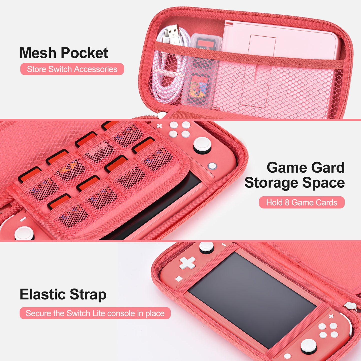 Switch Lite Case, 17 in 1 Switch Lite Accessories Bundle with Carrying Case, Game Case, Screen Protector, Stand, Thumb Grips - Pink