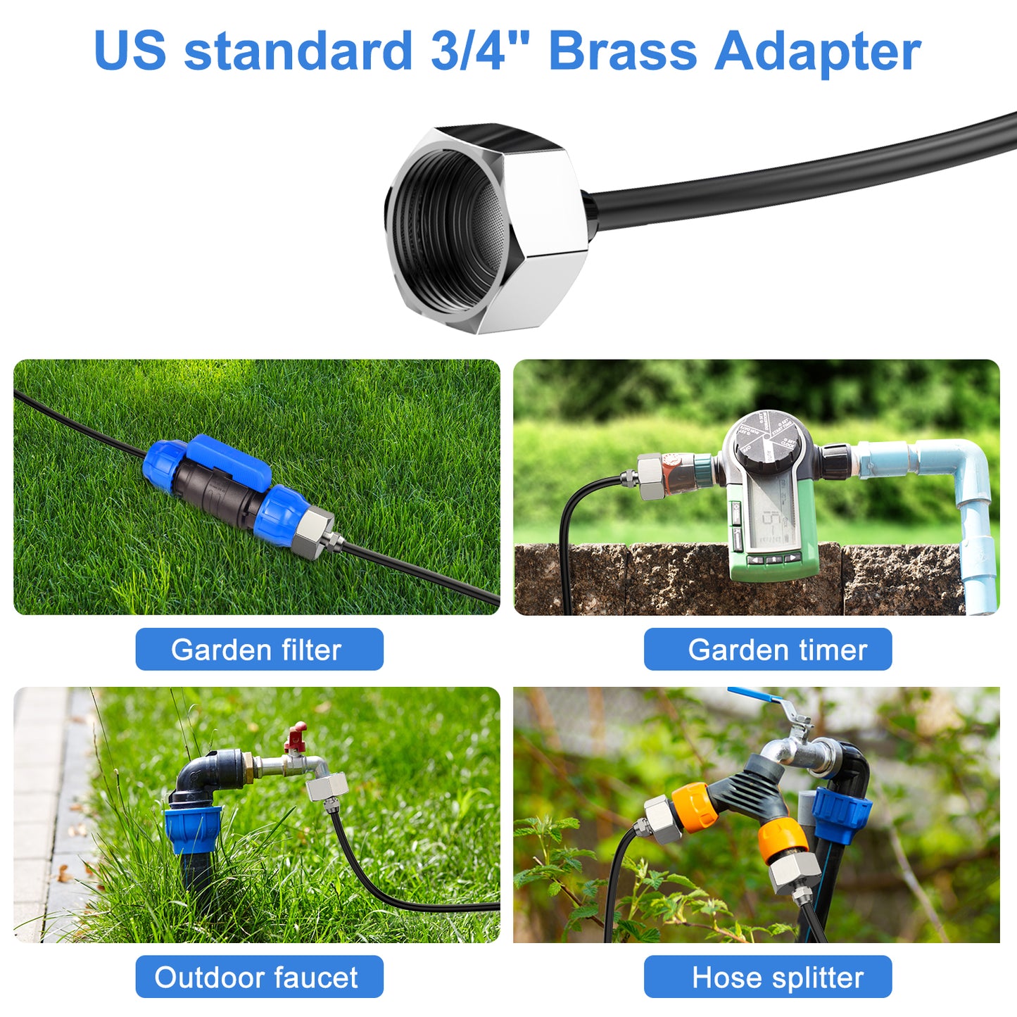 Misting Cooling System, 59FT+Extra 13FT Misting Line, Misters System for Outdoor Patio Garden Greenhouse Pasture with 18 T-Joints & 18 Misting Nozzles & Brass Adapter