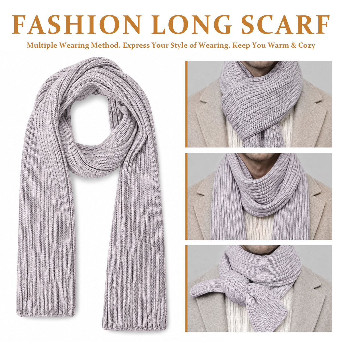 Adult Winter Warm Set, 3 PCS Winter Gloves Beanie Hat Neck Scarf Cold Weather Accessories for Men & Women - Gray