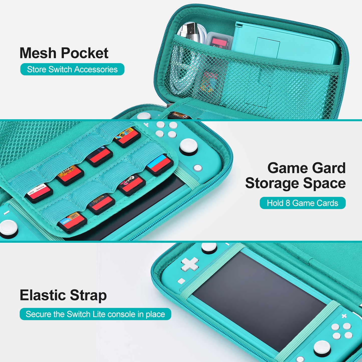 Switch Lite Case, 17 in 1 Switch Lite Accessories Bundle with Carrying Case, Game Case, Screen Protector, Stand, Thumb Grips - Green