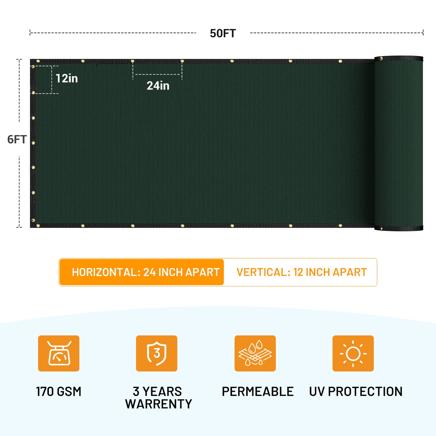 Privacy Fence Screen 6' x 50', 90% Shade Cover with Brass Grommets Heavy Duty Perfect for Outdoor Back Yard, Green