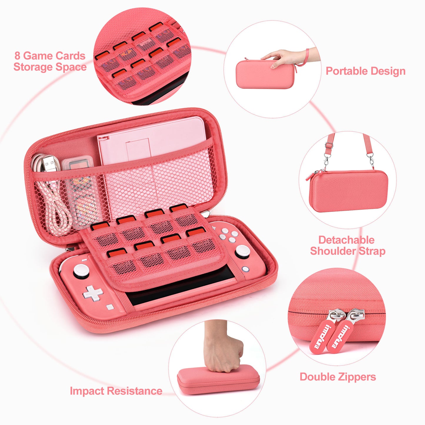 Switch Lite Case, 17 in 1 Switch Lite Accessories Bundle with Carrying Case, Game Case, Screen Protector, Stand, Thumb Grips - Pink
