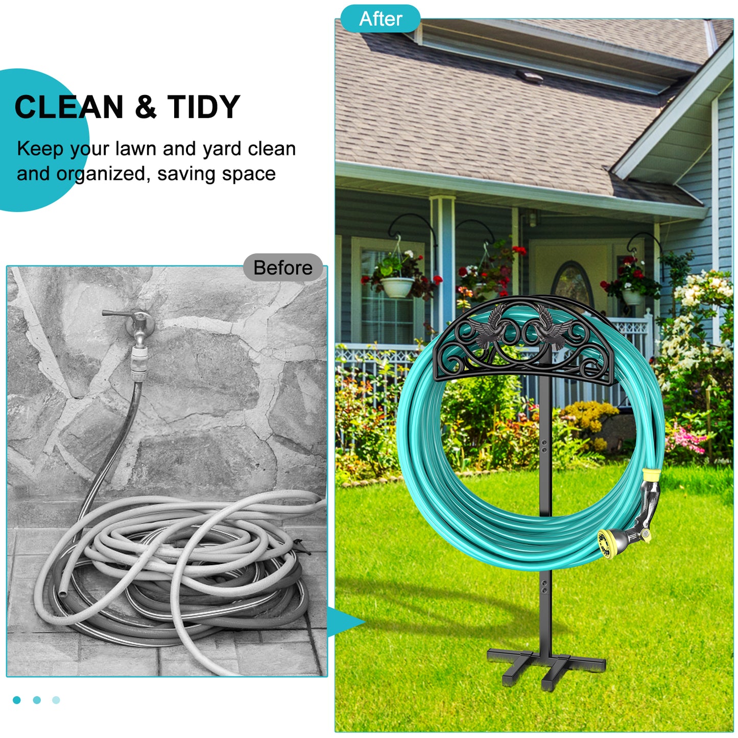 Garden Hose Holder, Freestanding Outdoor Hose Stand, Heavy Duty Water Hose Reels Rack and Storage Organizer for Lawn/Yard/Garden