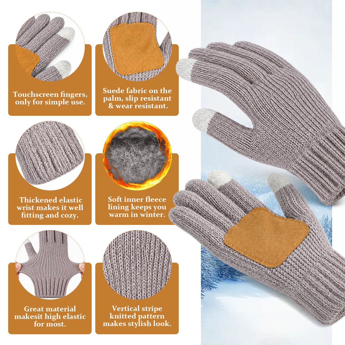 Adult Winter Warm Set, 3 PCS Winter Gloves Beanie Hat Neck Scarf Cold Weather Accessories for Men & Women - Gray