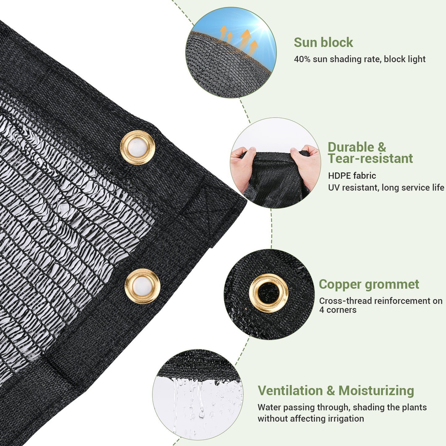 Garden 40% Shade Cloth, Resistant Sun Shade Net 10x20FT Mesh Tarp with HDPE Material and Reinforced Grommets Shade Trap for Greenhouse, Plant, Pergola, and Backyard Patio Sunshade