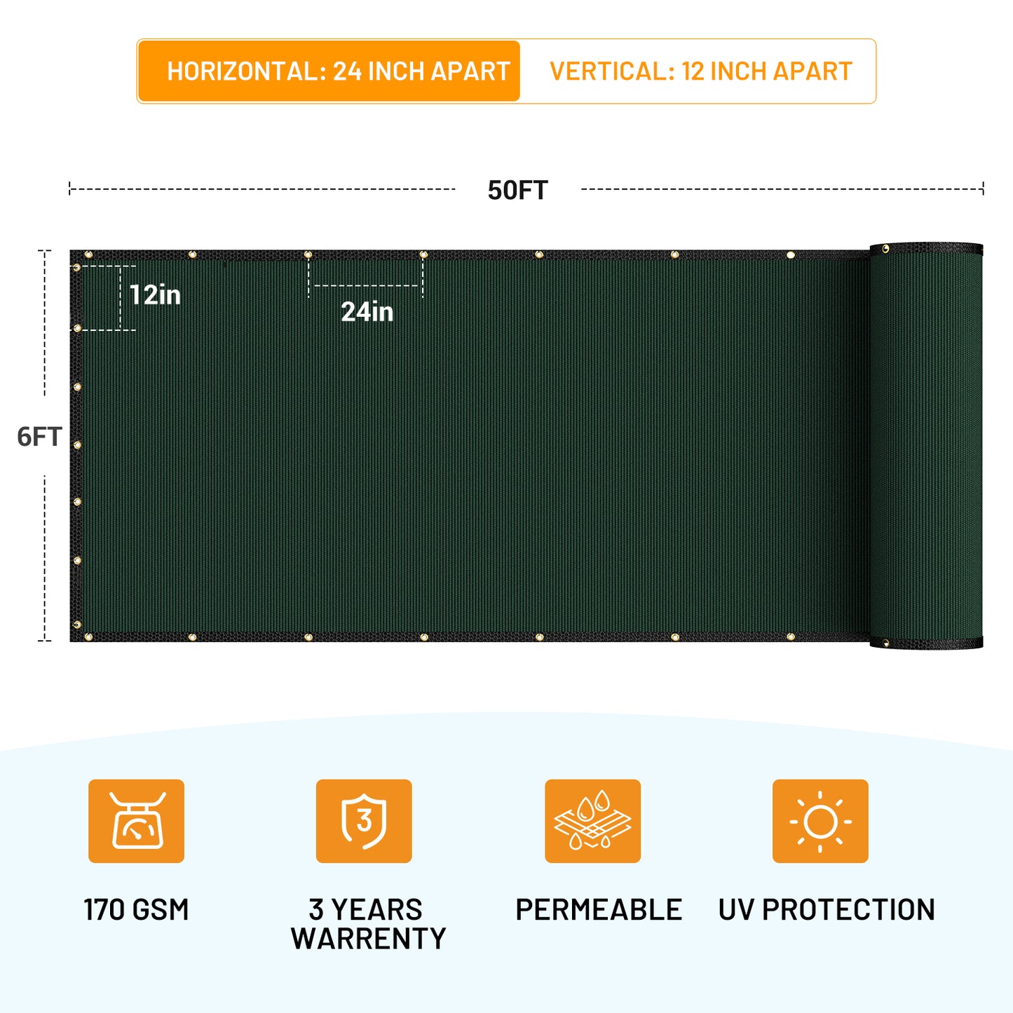 Privacy Fence Screen 6' x 50', 90% Shade Cover with Brass Grommets Heavy Duty Perfect for Outdoor Back Yard, Black