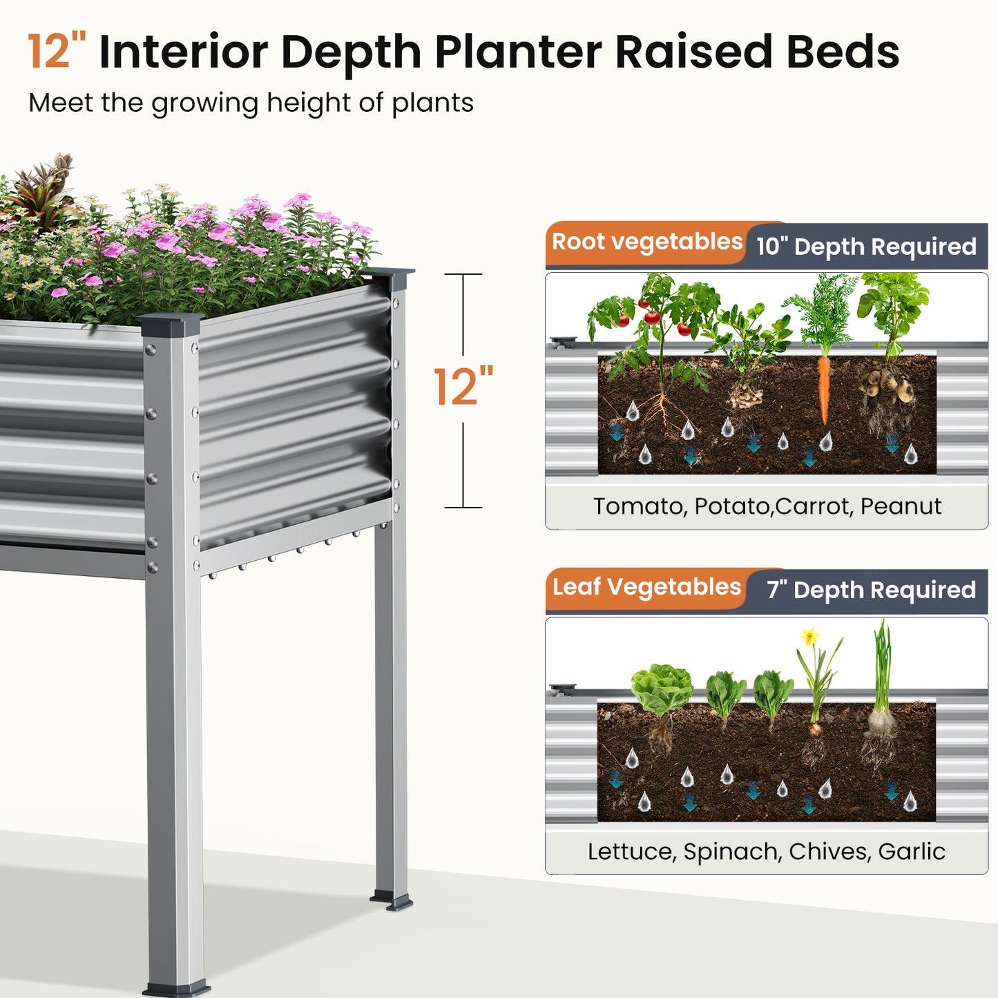 48"×24"×32" Raised Garden Bed with Legs, Outdoor Galvanized Steel Metal Elevated Planter Box with Glove, Socket Wrench, Screwdriver for Outdoor Gardening - Sliver
