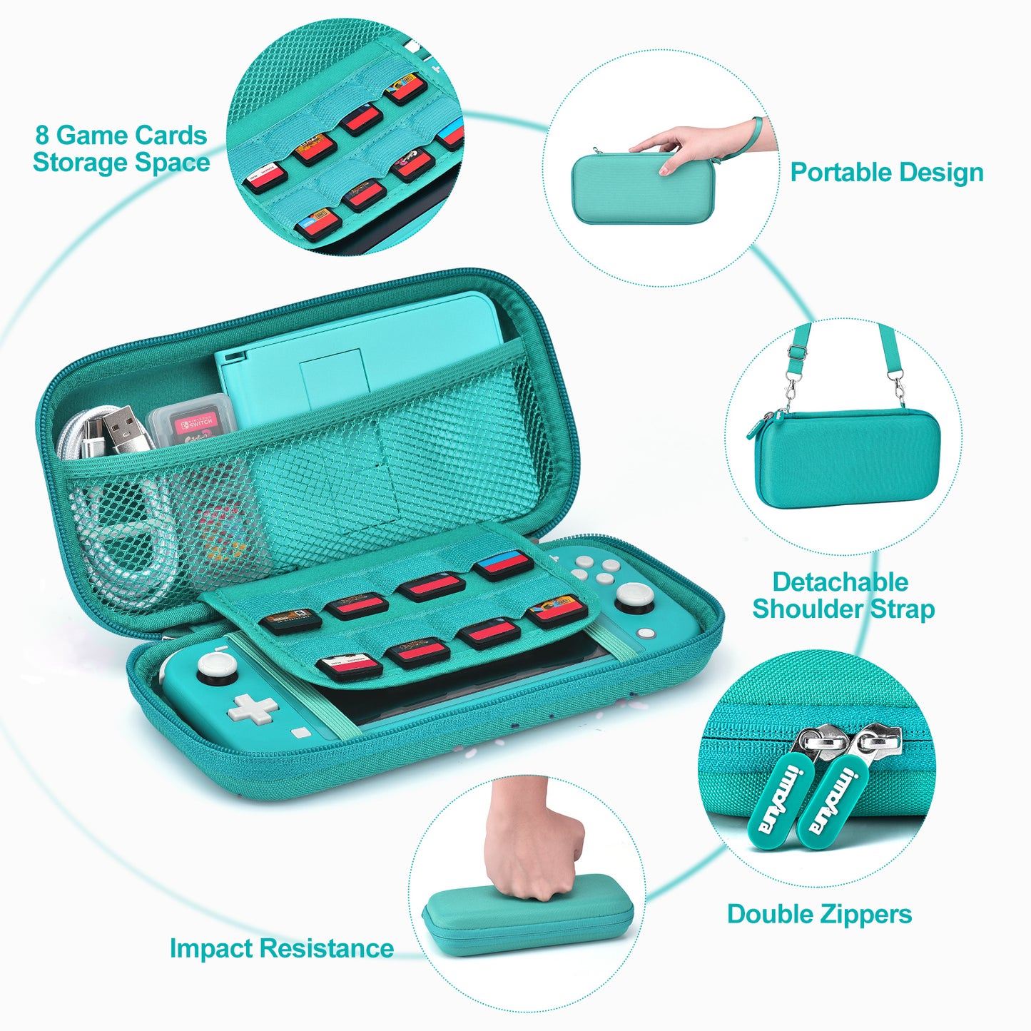 Switch Lite Case, 17 in 1 Switch Lite Accessories Bundle with Carrying Case, Game Case, Screen Protector, Stand, Thumb Grips - Green