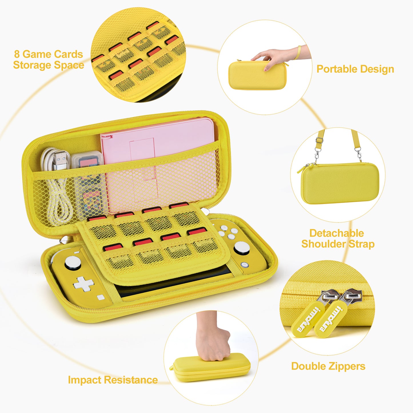 Switch Lite Case, 17 in 1 Switch Lite Accessories Bundle with Lite Carrying Case, Game Case, Screen Protector, Stand, Thumb Grips - Yellow