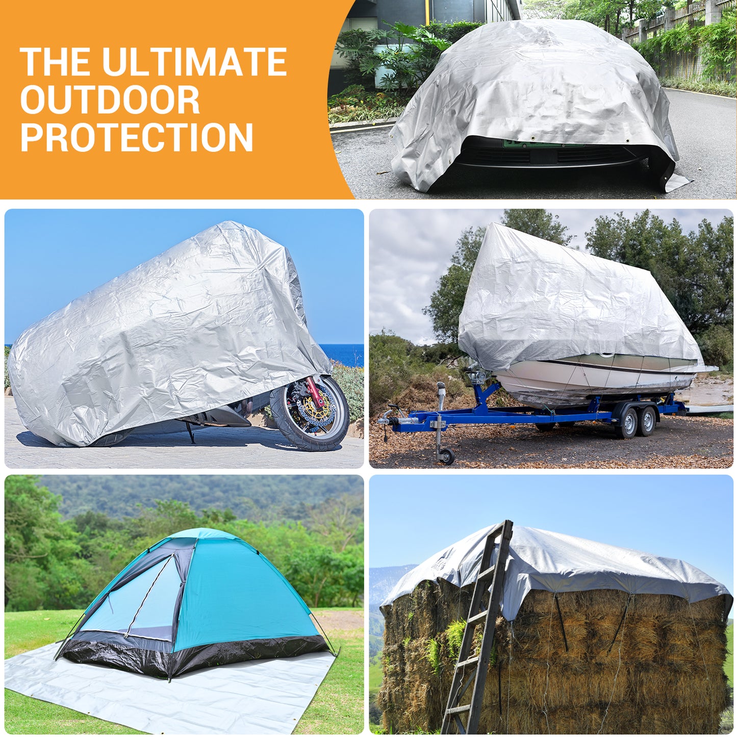 Tarps Heavy Duty Waterproof 10’ X 12’, Extra Thick 16 Mil, Tear & Fade Resistant, 100% UV Blocking, Outdoor Tarp with Reinforced Grommets for Roof, Camping, Patio, Pool, Boat(Silver/Black)