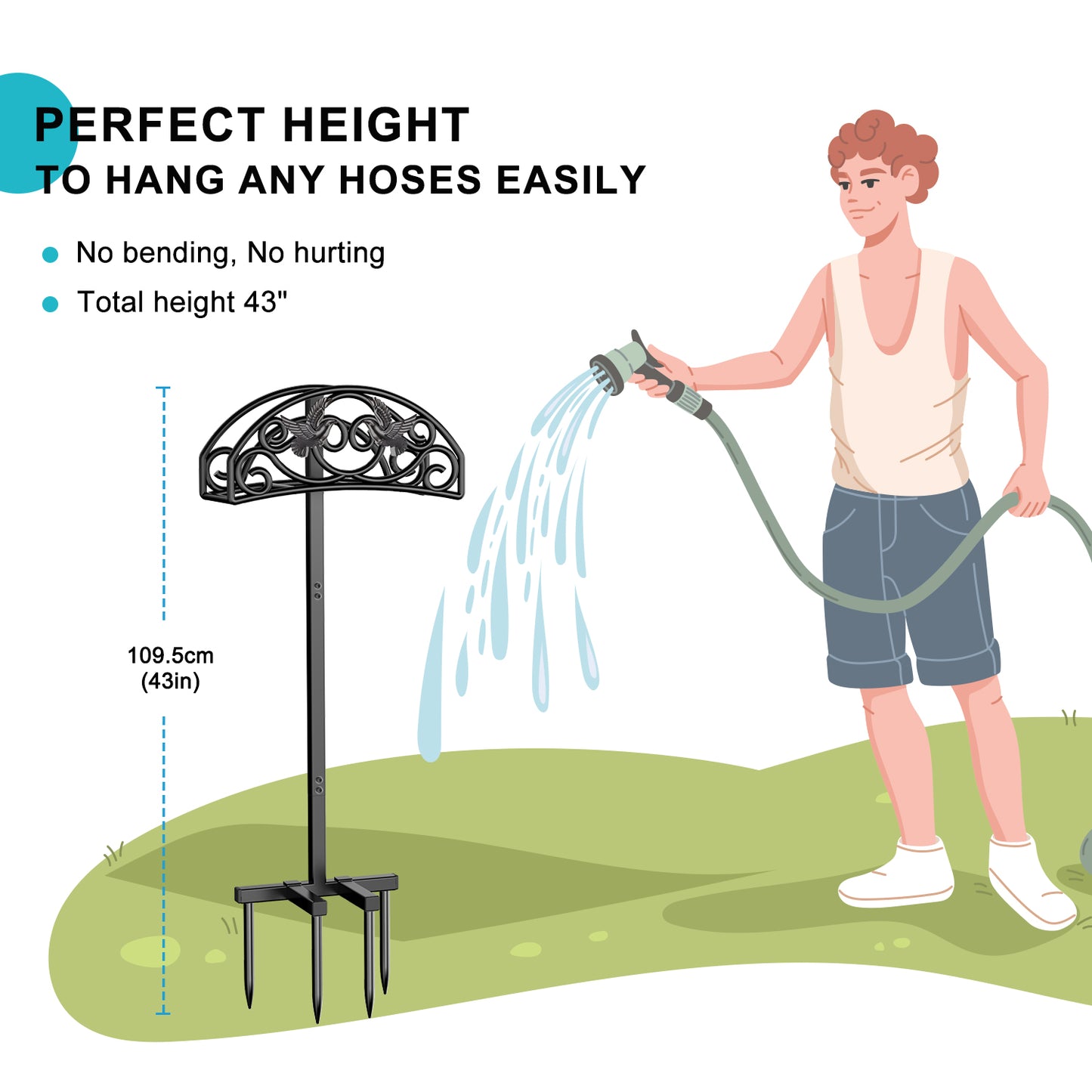 Garden Hose Holder, Freestanding Outdoor Hose Stand, Heavy Duty Water Hose Reels Rack and Storage Organizer for Lawn/Yard/Garden