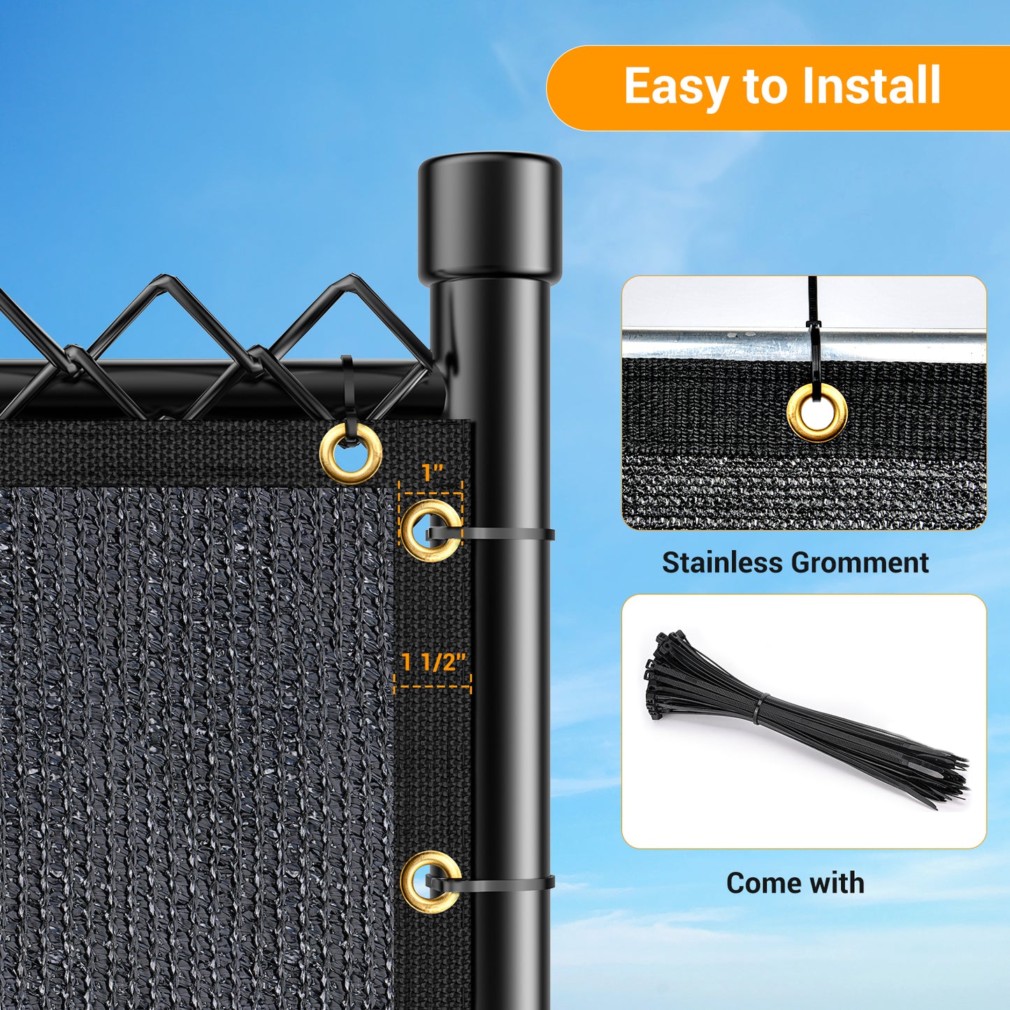 6*50FT Privacy Fence Screen, 90% Shade Cover with Brass Grommets Heavy Duty Perfect for Outdoor Back Yard, Black