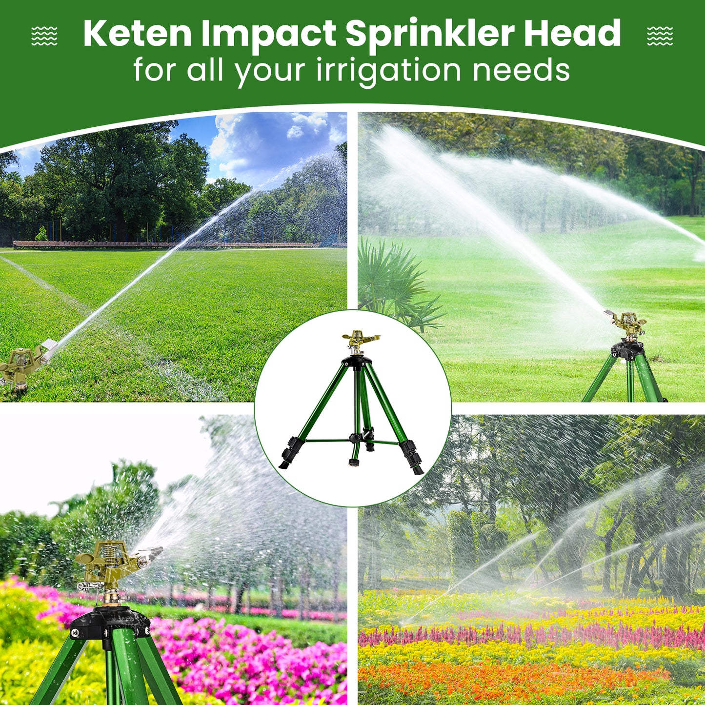 Lawn Sprinklers for Yard, 360°Tripod Sprinklers for Large Area, 3/4" Connector, Adjustable Height 16-37”, Heavy Duty Sprinklers for Garden, Yard, Patio