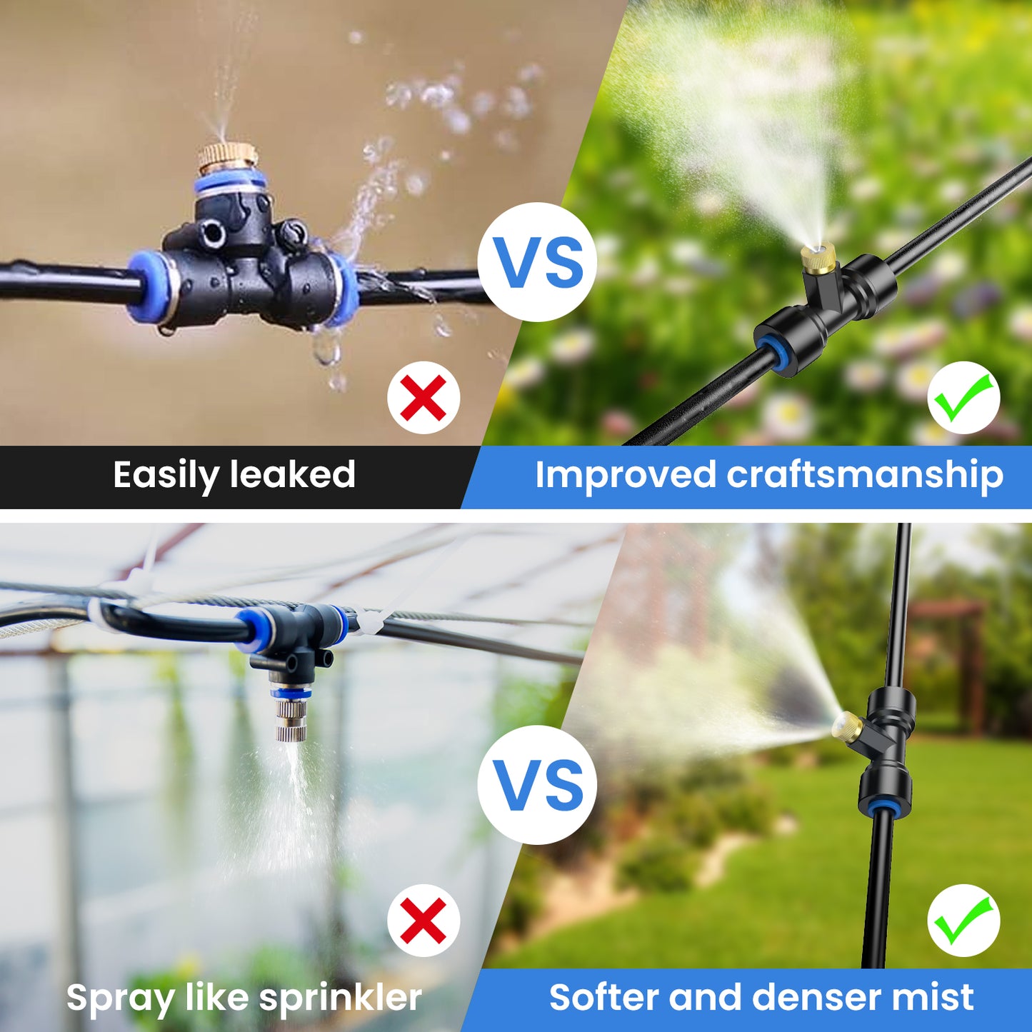Misting Cooling System, 59FT+Extra 13FT Misting Line, Misters System for Outdoor Patio Garden Greenhouse Pasture with 18 T-Joints & 18 Misting Nozzles & Brass Adapter