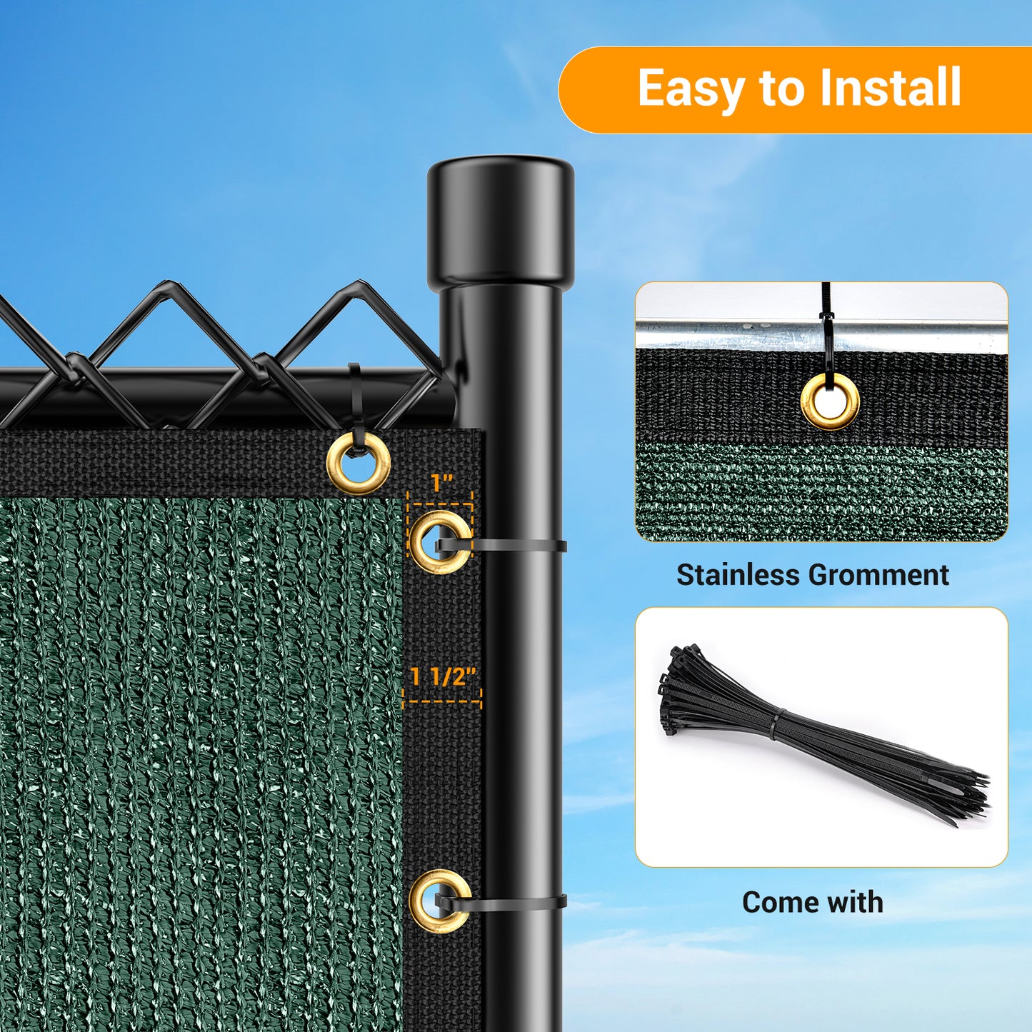 Privacy Fence Screen 6' x 50', 90% Shade Cover with Brass Grommets Heavy Duty Perfect for Outdoor Back Yard, Green