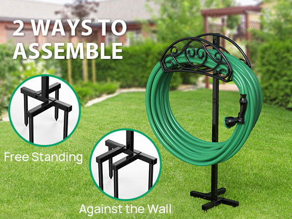 Garden Hose Holder, Heavy Duty Freestanding Hose Hanger Holds 150ft Hose, Outdoor Detachable Metal Water Hose Holder Stand Rack for Yard Lawn