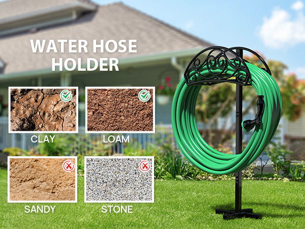 Garden Hose Holder, Heavy Duty Freestanding Hose Hanger Holds 150ft Hose, Outdoor Detachable Metal Water Hose Holder Stand Rack for Yard Lawn